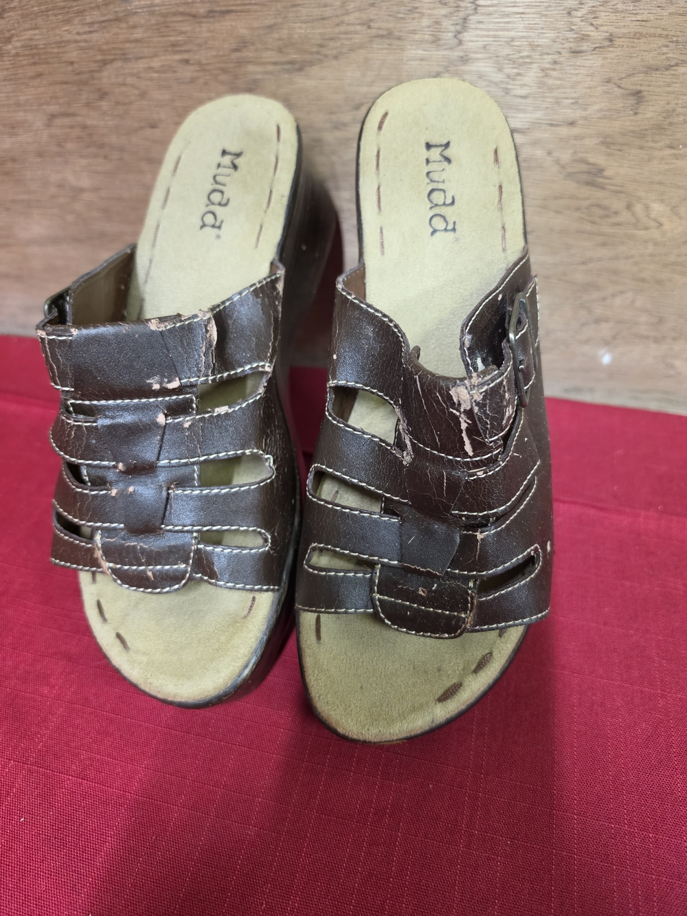 Ladies Vintage Mudd Wedge Heel Strappy Mules 10